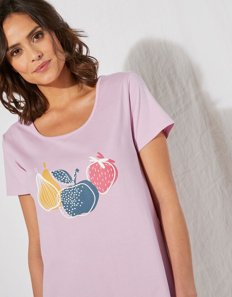 Chemise de nuit courte coton – imprimé fruits (parme)