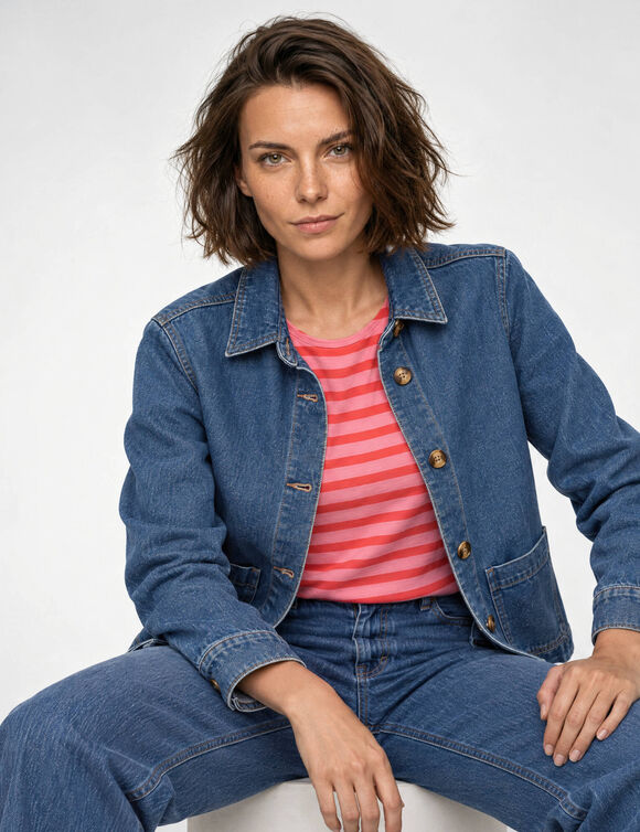 Veste boutonn&eacute;e, jean (stone)
