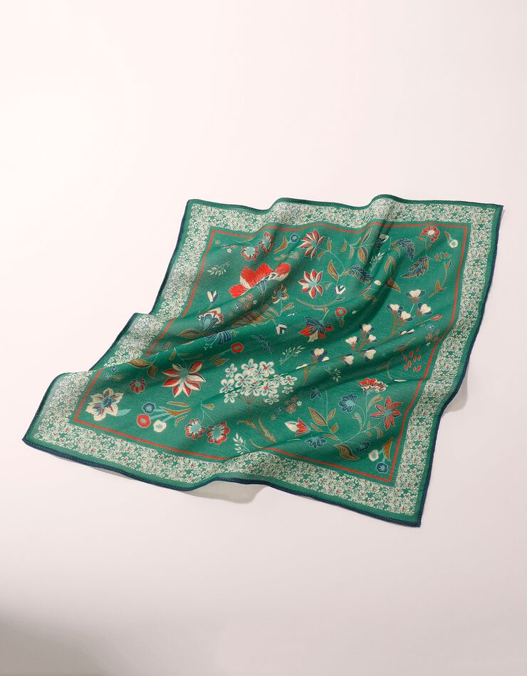 Foulard fabriqué en France imprimé fleurs, 48x48 cm - coton biologique(1) (vert)