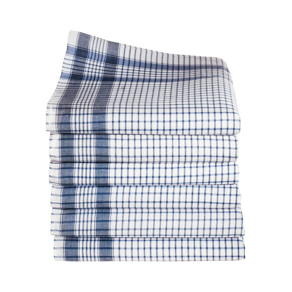 Mouchoirs &agrave; carreaux coton tiss&eacute; teint - lot de 12 (blanc / bleu)