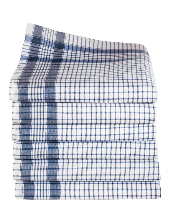 Mouchoirs à carreaux coton tissé teint - lot de 12 (blanc / bleu)