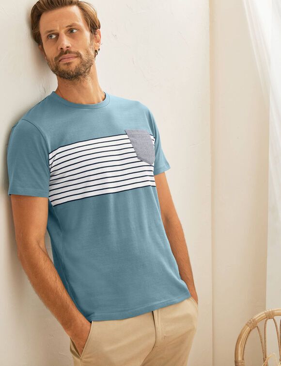T-shirt rayé manches courtes (bleu lagon)