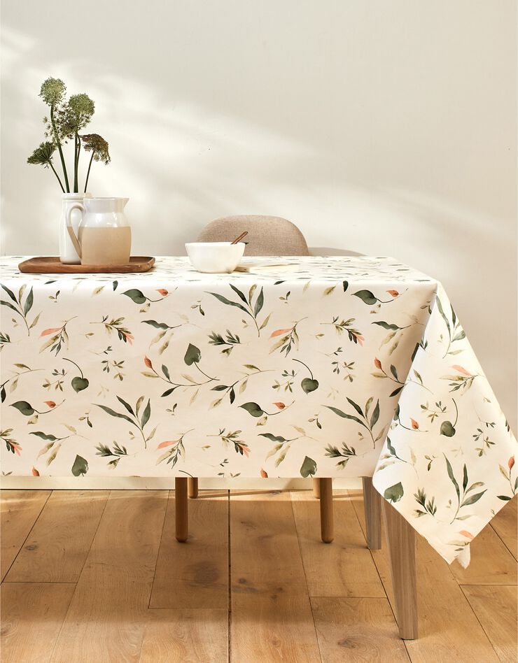 Nappe toile cirée imprimé Florale (écru / vert)