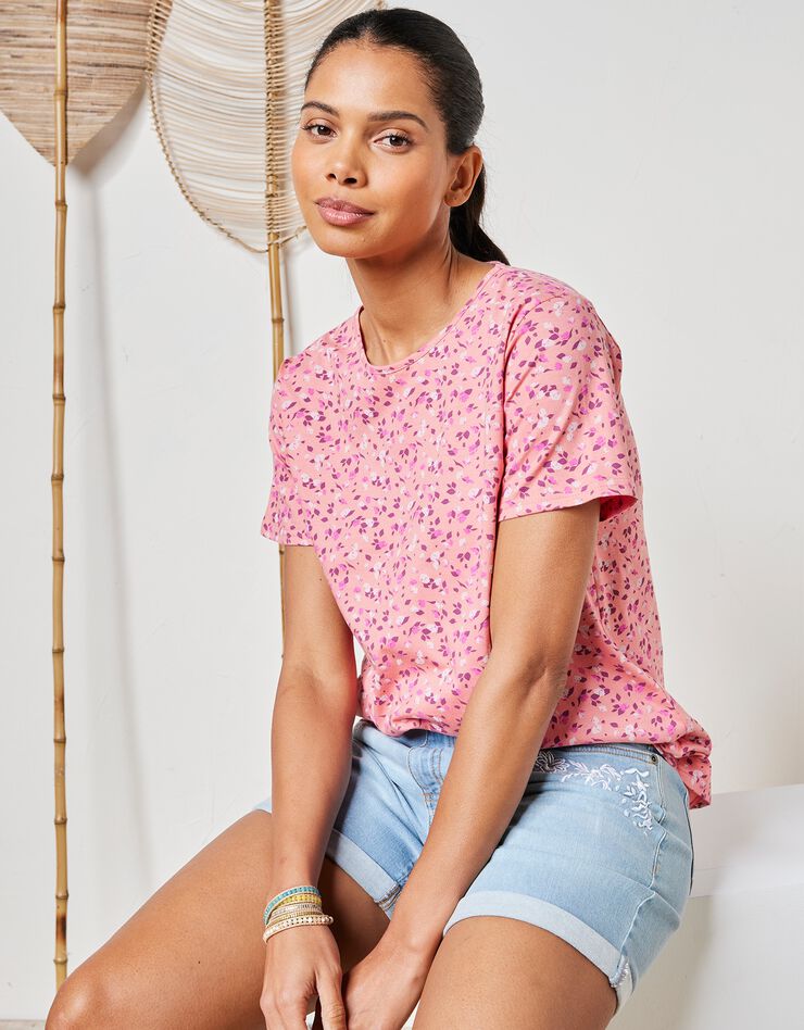 Tee-shirt manches courtes imprimé (corail / violine) Tee-shirt manches courtes imprimé (corail / violine)
