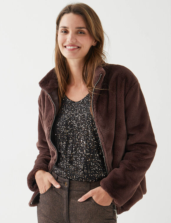 Veste zipp&eacute;e douceur peluche  (marron)