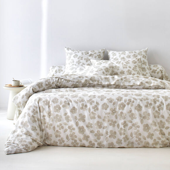 Linge de lit Petunia en coton imprim&eacute; (sable)