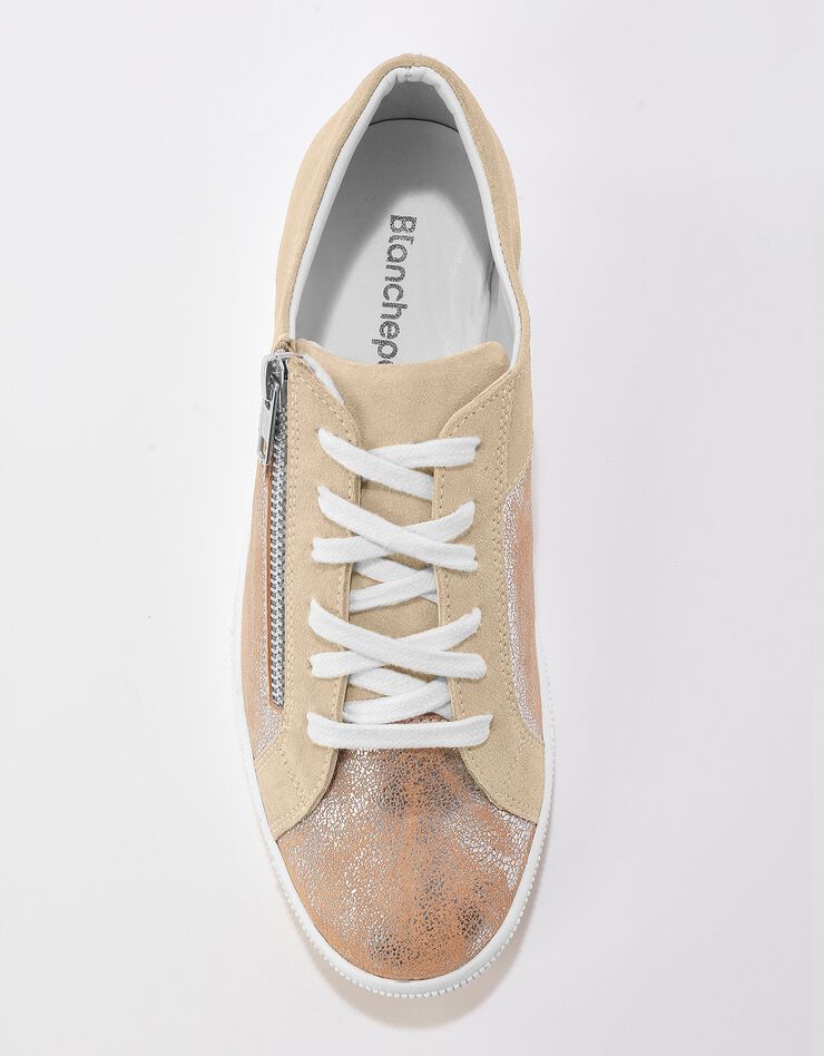 Baskets zippées en cuir souple irisé (beige irisé) Baskets zippées en cuir souple irisé (beige irisé)