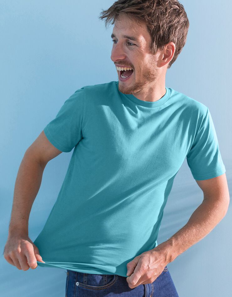 Tee-shirt col rond manches courtes - lot de 3 (corail / céladon / indigo)
