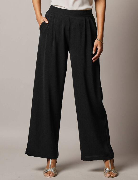 Pantalon large taille haute &agrave; enfiler, cr&ecirc;pe fluide (noir)