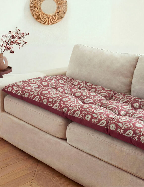 Long coussin de sol imprim&eacute; indien (bordeaux)
