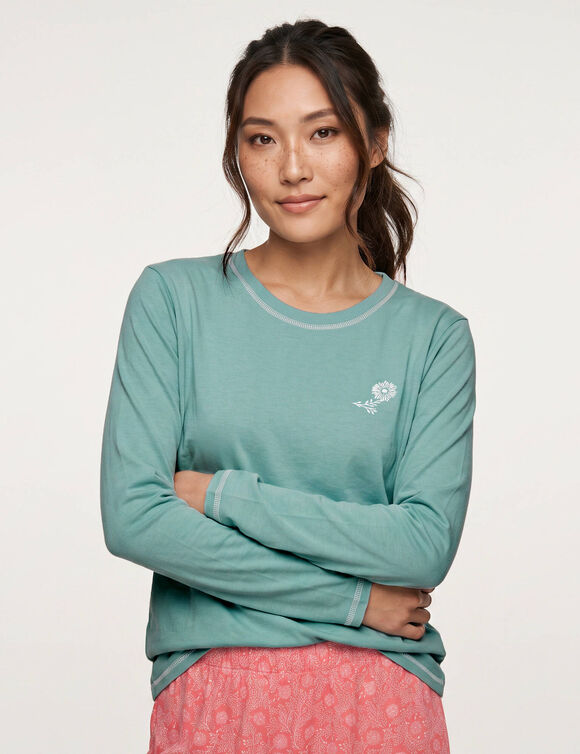 T-shirt pyjama &laquo;&nbsp;charme botanique&nbsp;&raquo; manches longues (vert)