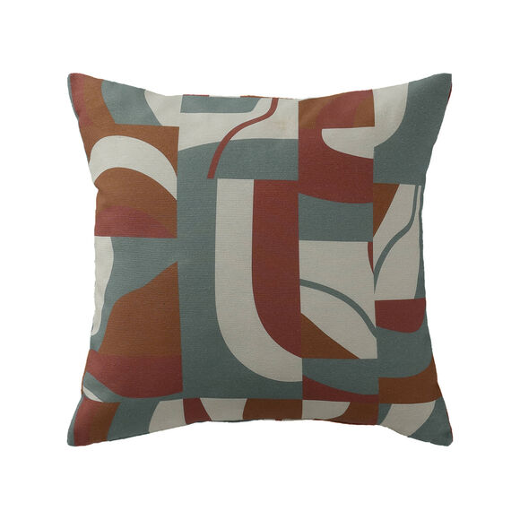Housse de coussin imprimé "géométrique" - lot de 2 (terracotta / caramel / eucalyptus)