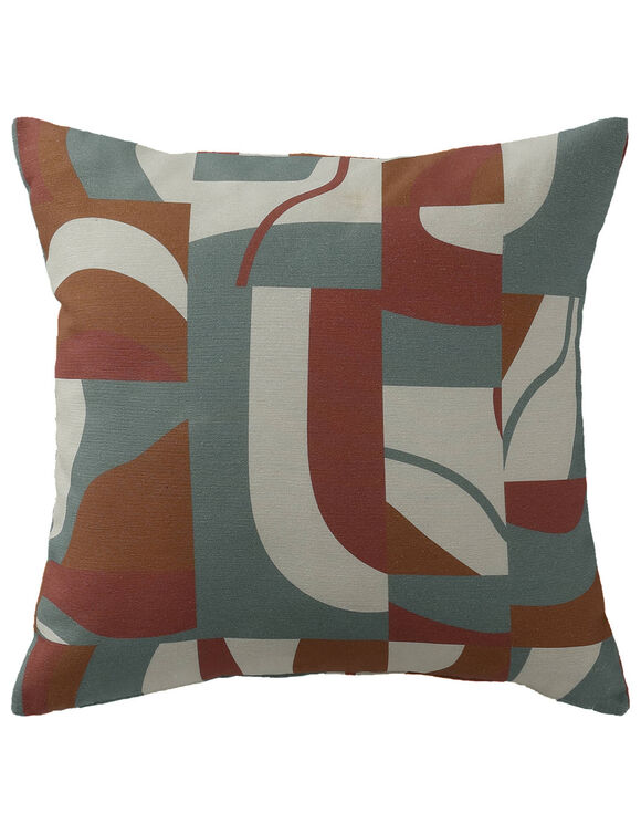 Housse de coussin imprimé "géométrique" - lot de 2 (terracotta / caramel / eucalyptus)