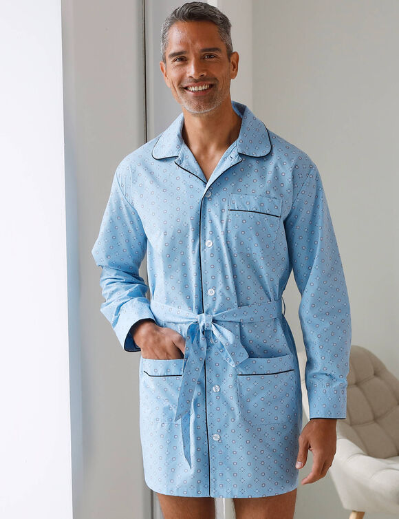 Pyjaveste imprimé popeline polycoton (bleu)
