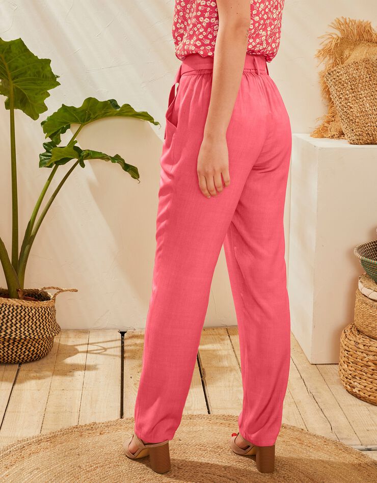 Pantalon ceinturé coupe chino uni (corail) Pantalon ceinturé coupe chino uni (corail)