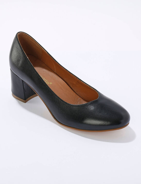 Escarpins bout arrondi cuir lisse (noir)