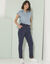 Blouse à carreaux, manches courtes à revers (bleu)