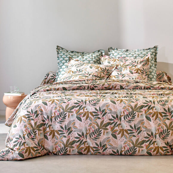 Linge de lit imprimé Hélène coton (rose)