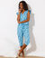 Haut de pyjama manches courtes imprimé fleuri (bleu / écru)