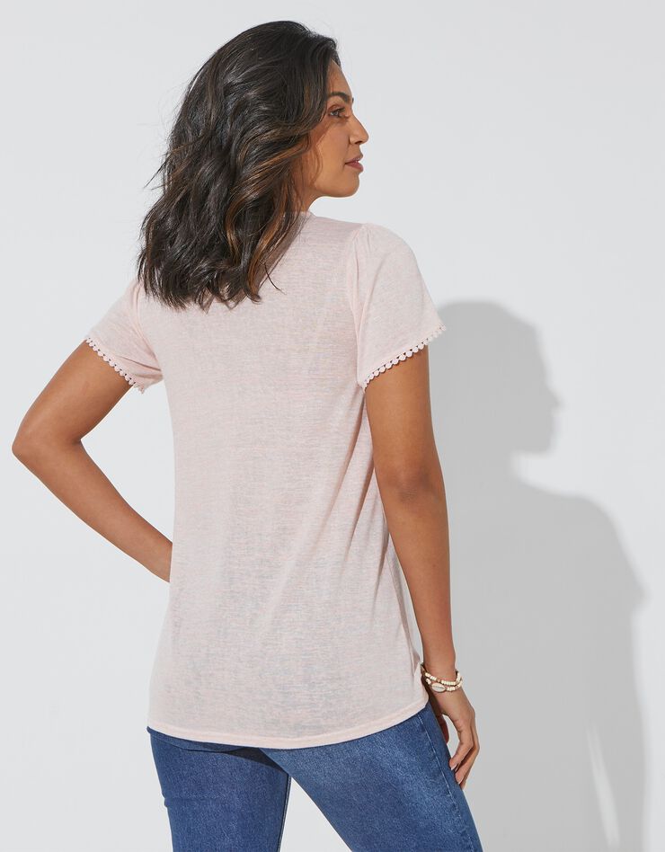 Tee-shirt coupe loose effet lin (rose pâle) Tee-shirt coupe loose effet lin (rose pâle)