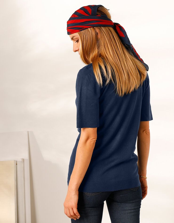 Pull uni manches courtes toucher cachemire (marine) Pull uni manches courtes toucher cachemire (marine)