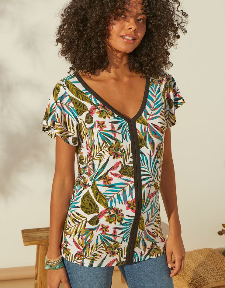 Tee-shirt imprimé tropical (blanc / vert) Tee-shirt imprimé tropical (blanc / vert)