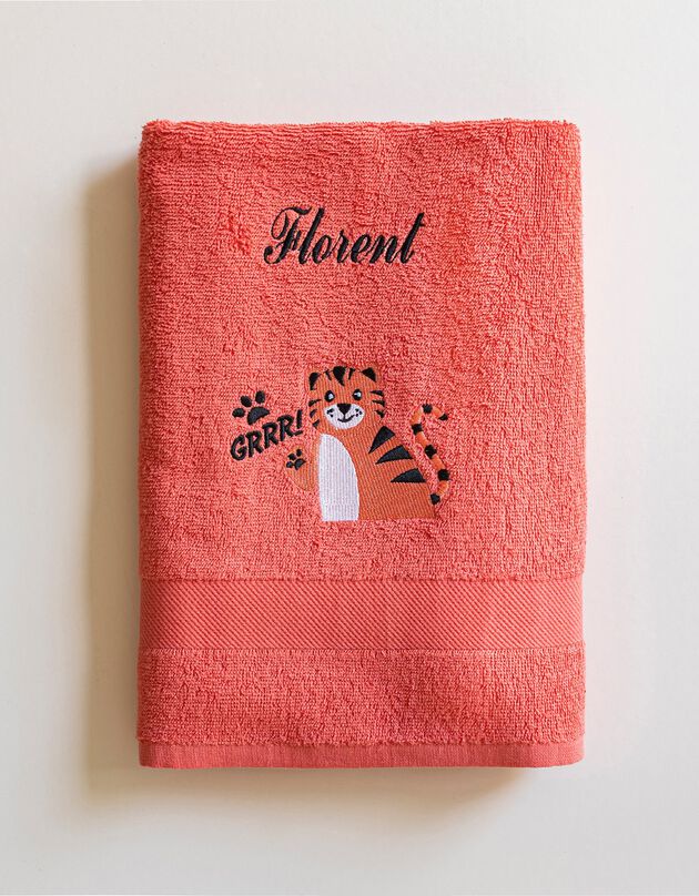 Collection éponge enfant brodée tigre personnalisable coton - 380g/m2 (corail)