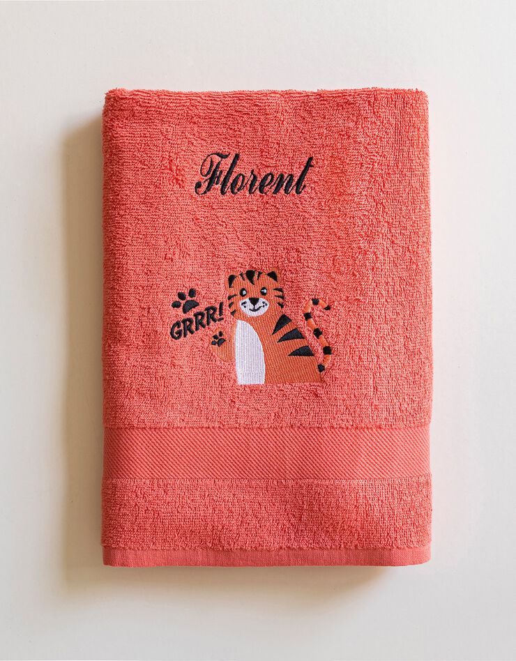 Collection éponge enfant brodée tigre personnalisable coton - 380g/m2 (corail)