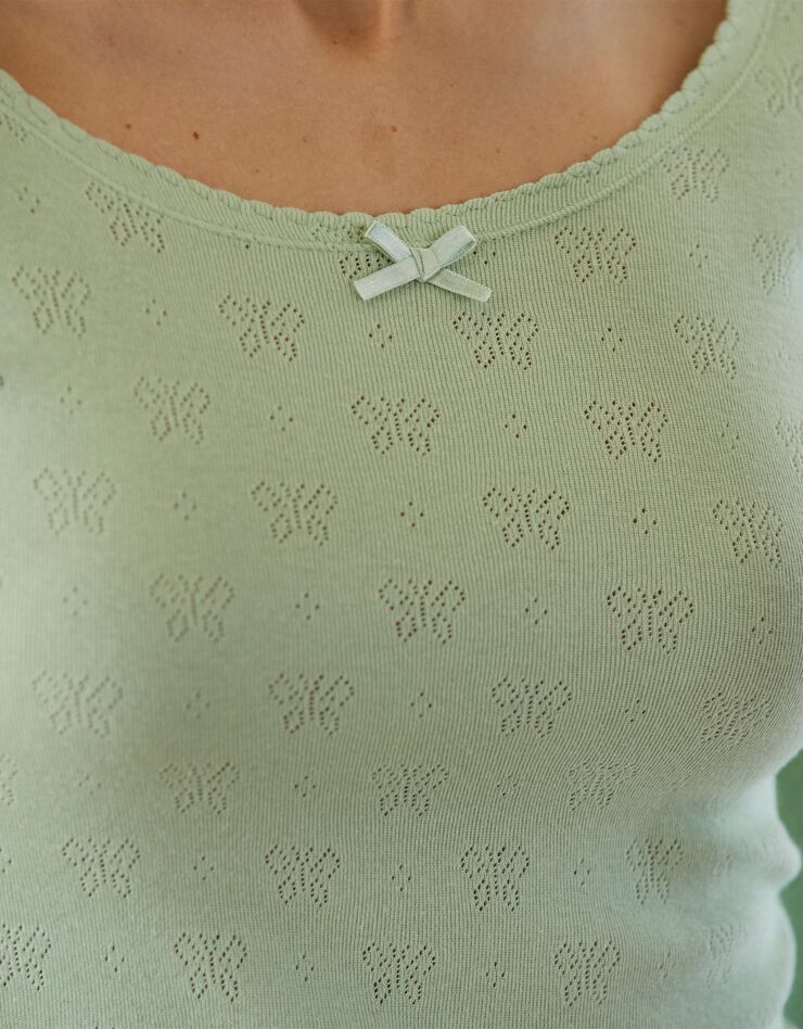 Tee-shirt manches longues maille pointelle - lot de 2 (vert amande)