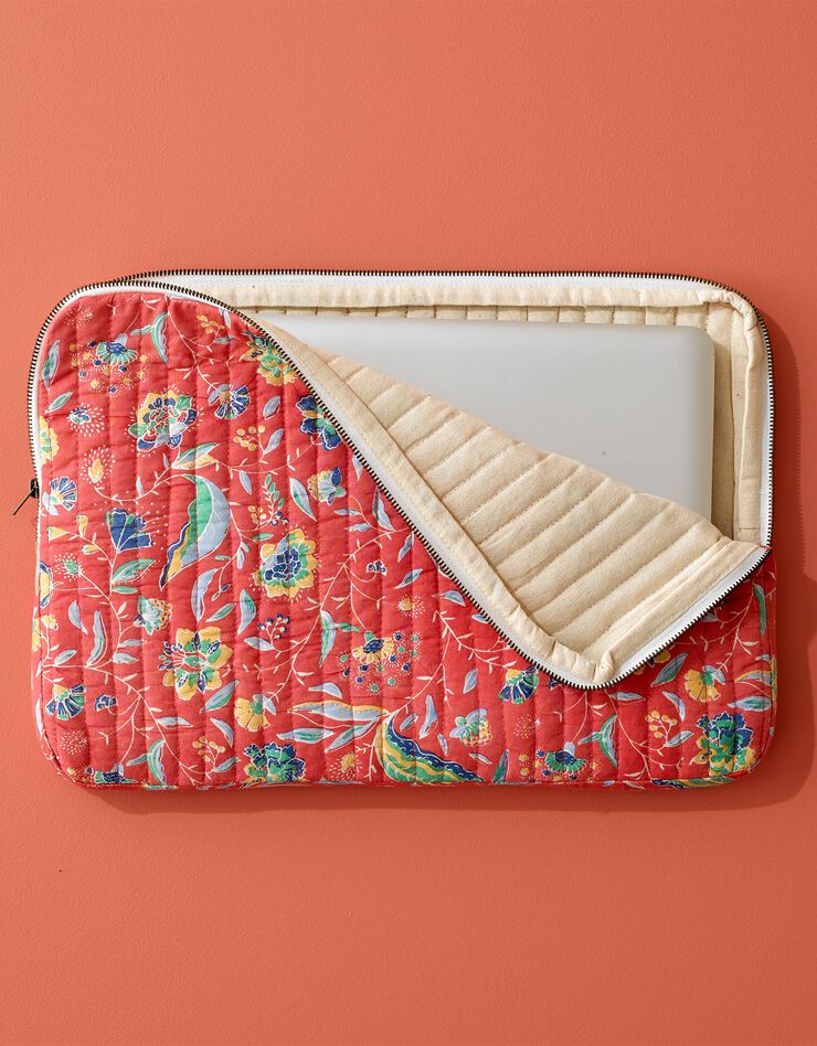 Housse zippée matelassée pour ordinateur portable, imprimé floral Indian Summer (corail / écru) Housse zippée matelassée pour ordinateur portable, imprimé floral Indian Summer (corail / écru)