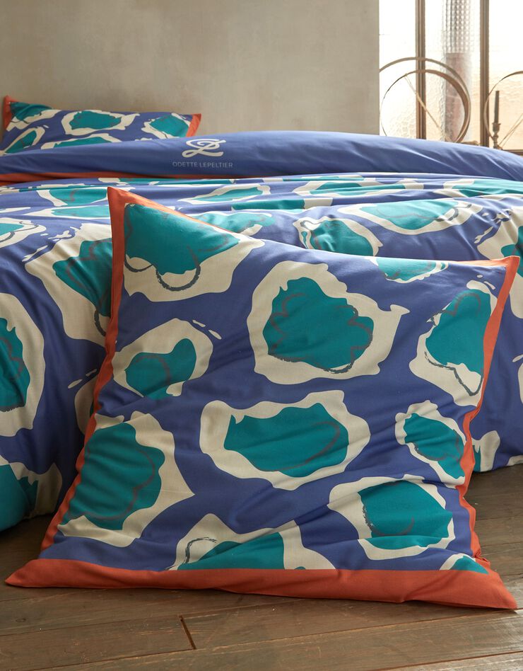 Linge de lit imprimé, collection "Odette Lepeltier" (bleu / vert)