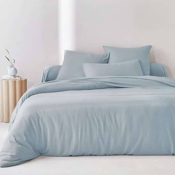 Linge de lit uni en bambou et en lin** (bleu)