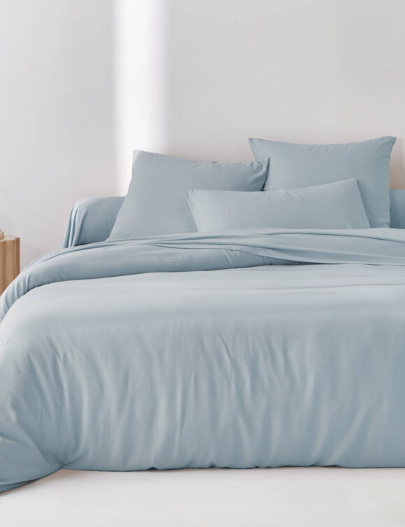 Linge de lit uni en bambou et en lin** (bleu)