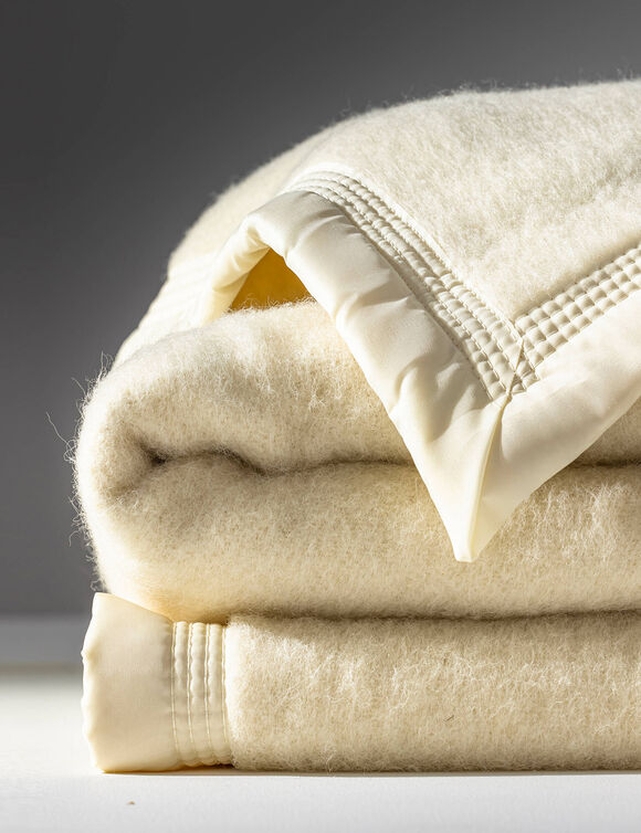 Couverture bicolore pure laine 800 g/m² (écru)