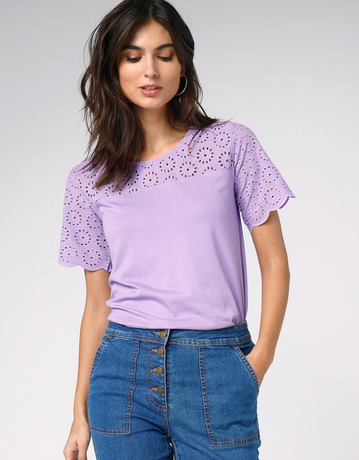 Tee-shirt broderie anglaise (lilas)