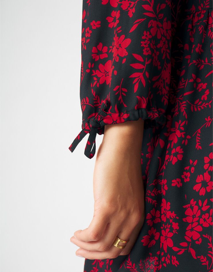 Tunique évasée imprimée crêpe fluide (noir / rouge) Tunique évasée imprimée crêpe fluide (noir / rouge)