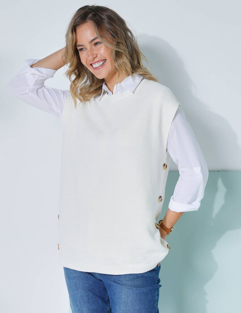 Tunique Pause Café Sans Manches - Taille 46 - Coton Beige Kaki - Neuf Avec étiquettes