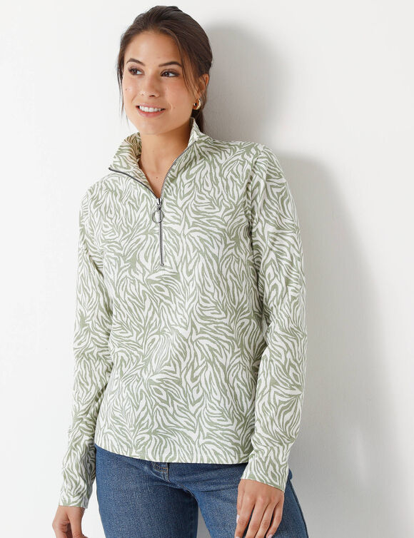 T-shirt col montant zippé imprimé zébré (vert amande)