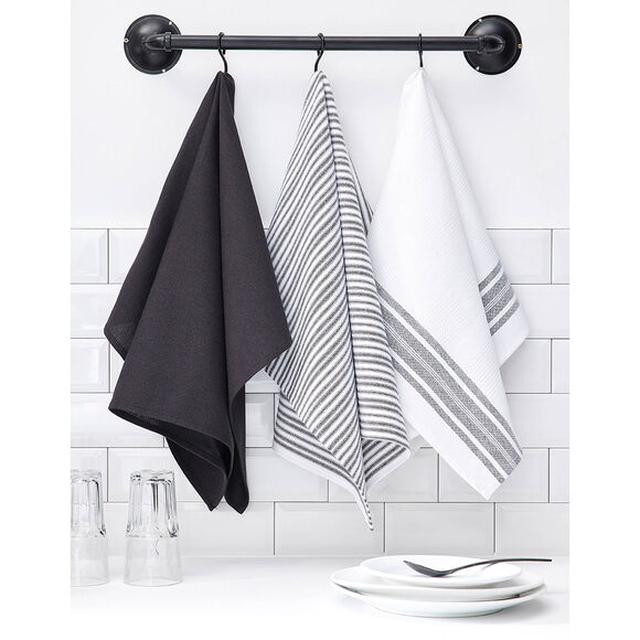 Torchons de cuisine assortis - lot de 3 (gris anthracite)