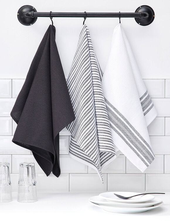 Torchons de cuisine assortis - lot de 3 (gris anthracite)