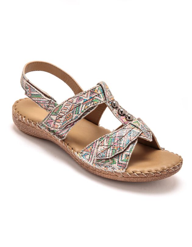 Sandales cuir imprimé - largeur confort (multicolore)