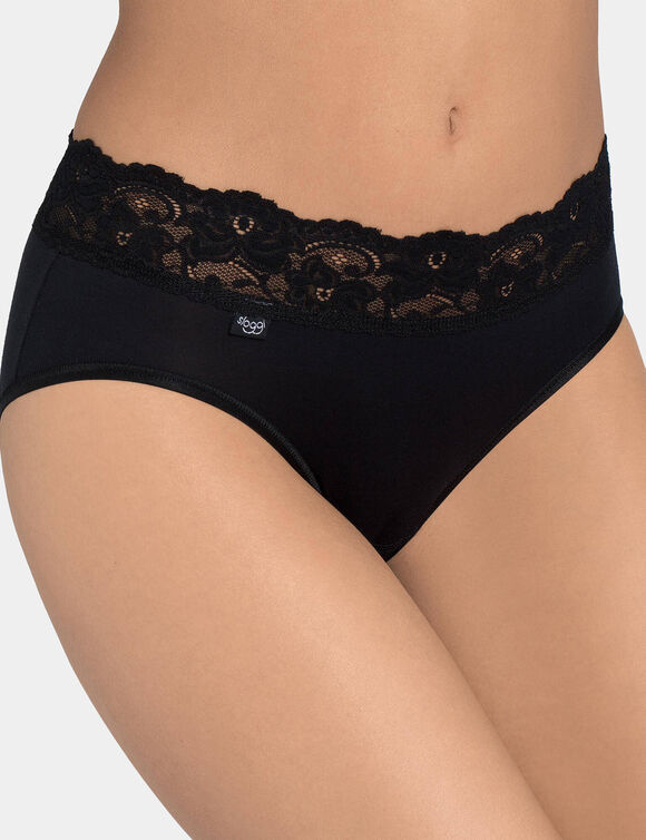 Slip coton et dentelle forme midi Romance - lot de 4 (3 + 1 gratuit) (noir)
