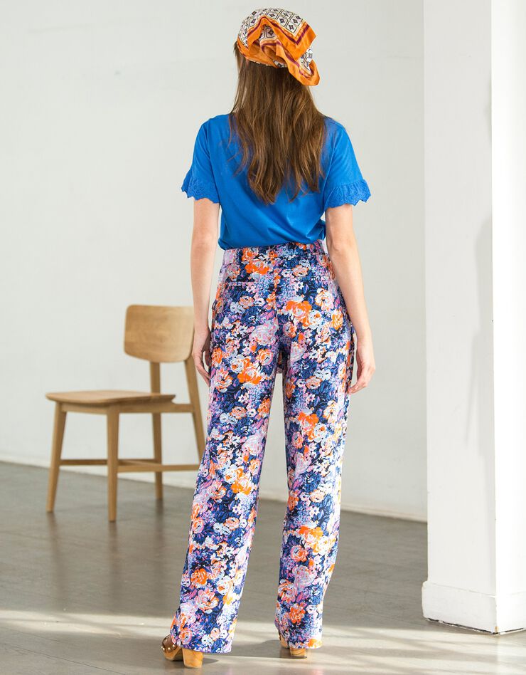 Pantalon large fluide imprimé grosses fleurs (marine / orange) Pantalon large fluide imprimé grosses fleurs (marine / orange)