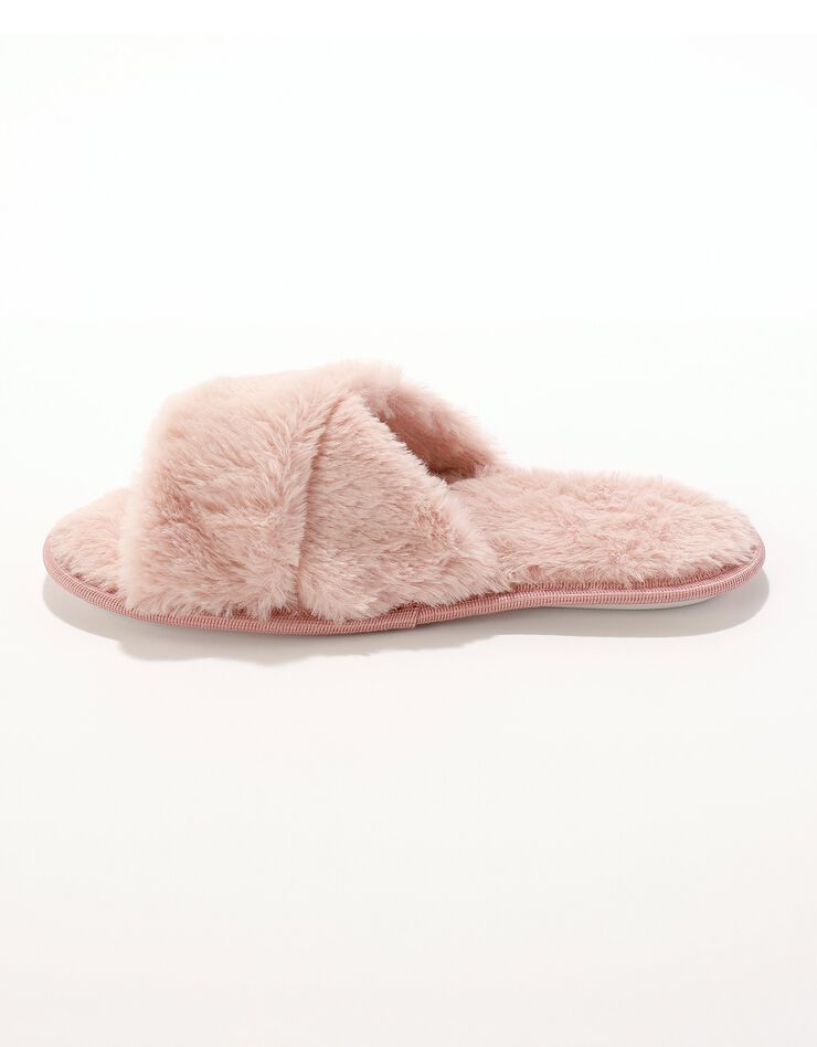 Mules plates à bout ouvert en fausse fourrure (rose) Mules plates à bout ouvert en fausse fourrure (rose)