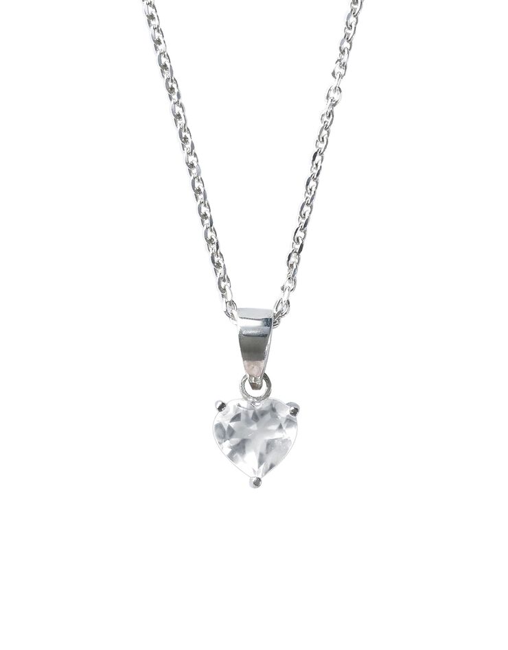 Collier pendentif argent avec "coeur" en Cristal de Roche (argent)