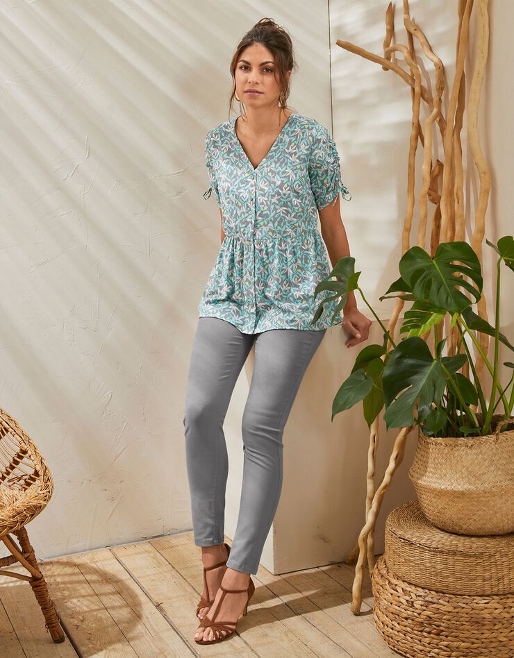 Blouse boutonnée imprimée (gris / turquoise) Blouse boutonnée imprimée (gris / turquoise)