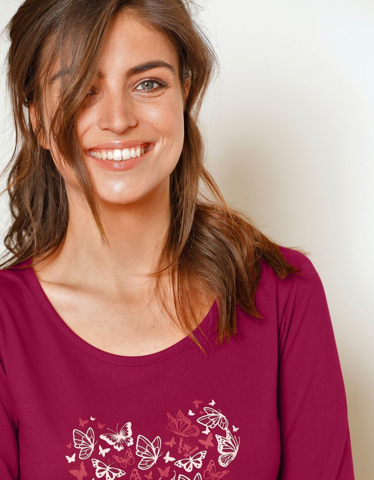Chemise de nuit courte manches longues motif "papillons" (cerise) Chemise de nuit courte manches longues motif "papillons" (cerise)