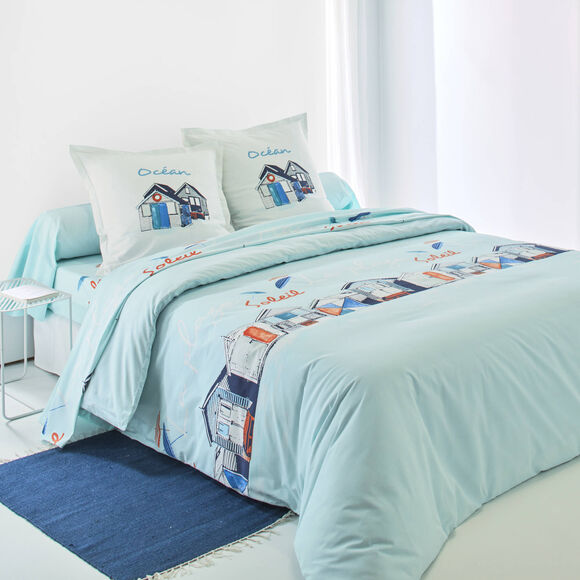 Linge de lit Cabine en coton imprim&eacute; (bleu)