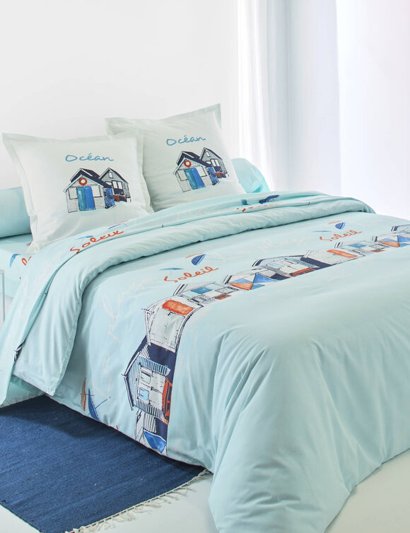 Linge de lit Cabine en coton imprim&eacute; (bleu)