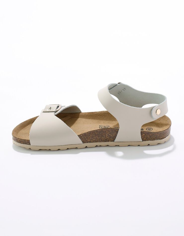 Sandales compensées en cuir à boucles réglables semelle liège - uni (beige) Sandales compensées en cuir à boucles réglables semelle liège - uni (beige)